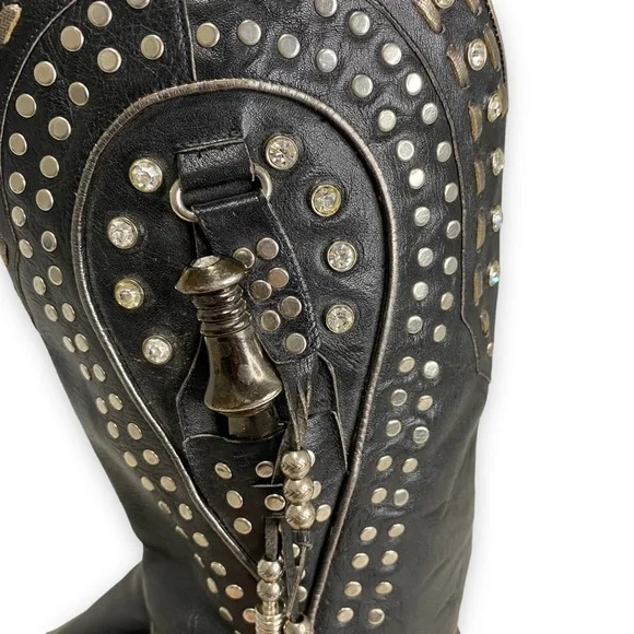 El Vaquero -  Studded Rhinestone Tassel Black Boots- - 7 - Picture 8 of 15